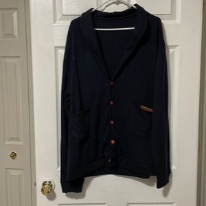 Men’s Navy Cardigan with Orange Accents, Perfect for Detroit Tigers Fan.